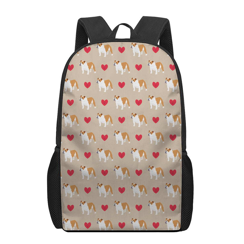 Love English Bulldog Pattern Print 17 Inch Backpack