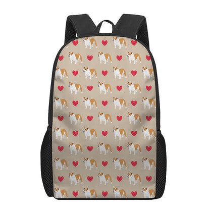Love English Bulldog Pattern Print 17 Inch Backpack