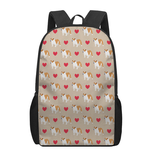 Love English Bulldog Pattern Print 17 Inch Backpack