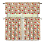 Love English Bulldog Pattern Print 3 Piece Kitchen Curtains