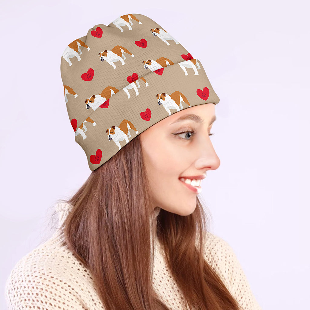 Love English Bulldog Pattern Print Beanie