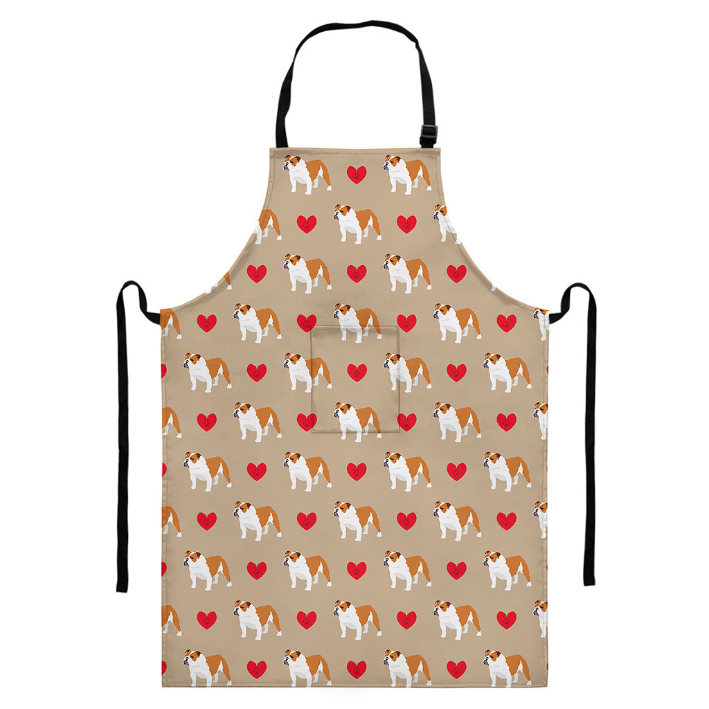 Love English Bulldog Pattern Print Bib Apron With Pocket