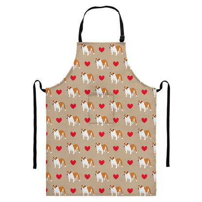 Love English Bulldog Pattern Print Bib Apron With Pocket
