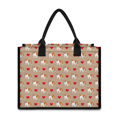 Love English Bulldog Pattern Print Canvas Tote Bag