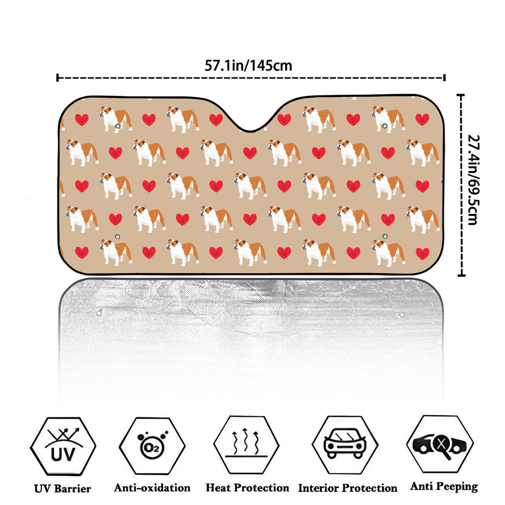 Love English Bulldog Pattern Print Car Windshield Sun Shade
