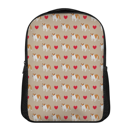 Love English Bulldog Pattern Print Casual Backpack