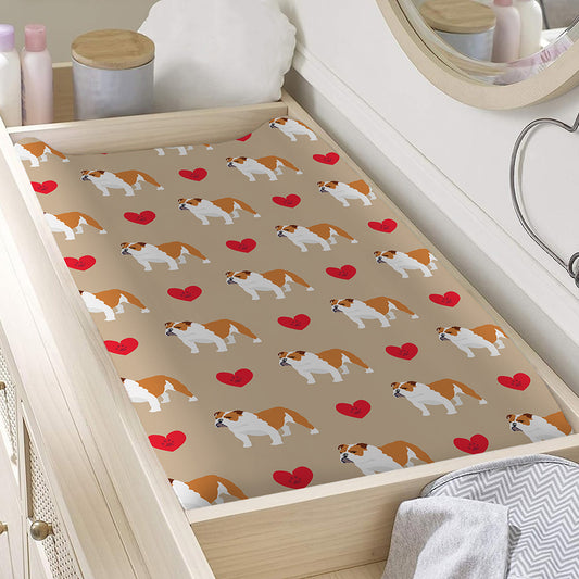 Love English Bulldog Pattern Print Changing Pad Cover