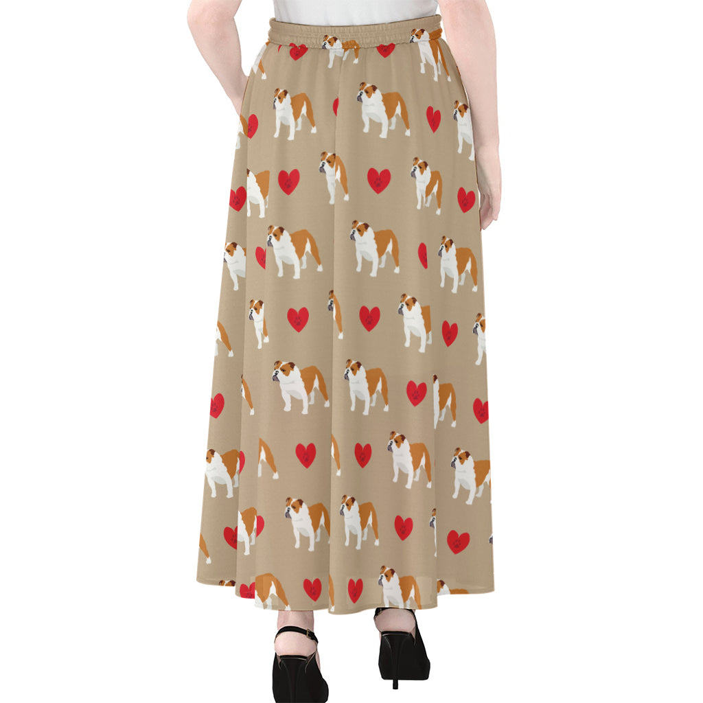 Love English Bulldog Pattern Print Chiffon Maxi Skirt