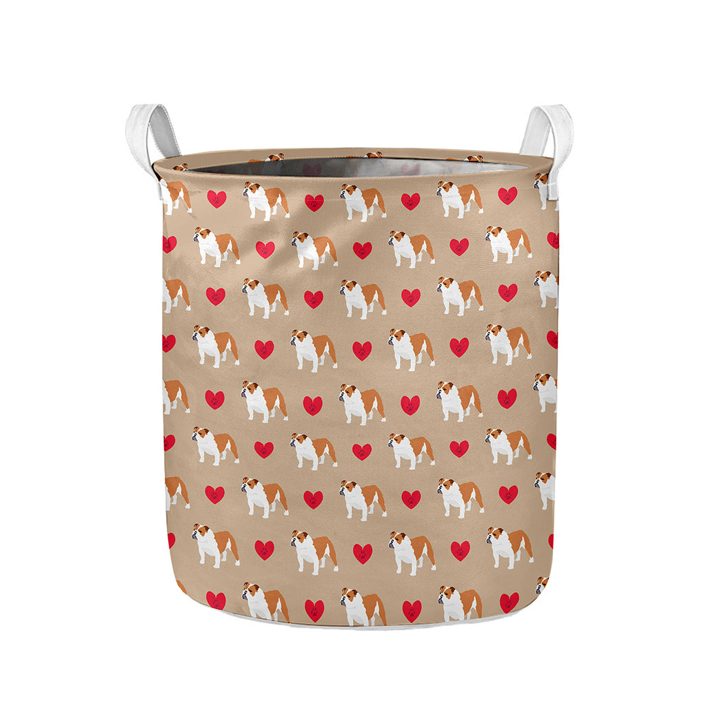 Love English Bulldog Pattern Print Collapsible Laundry Basket
