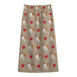 Love English Bulldog Pattern Print Cotton Front Slit Maxi Skirt