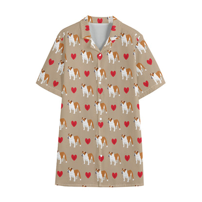 Love English Bulldog Pattern Print Cotton Hawaiian Shirt