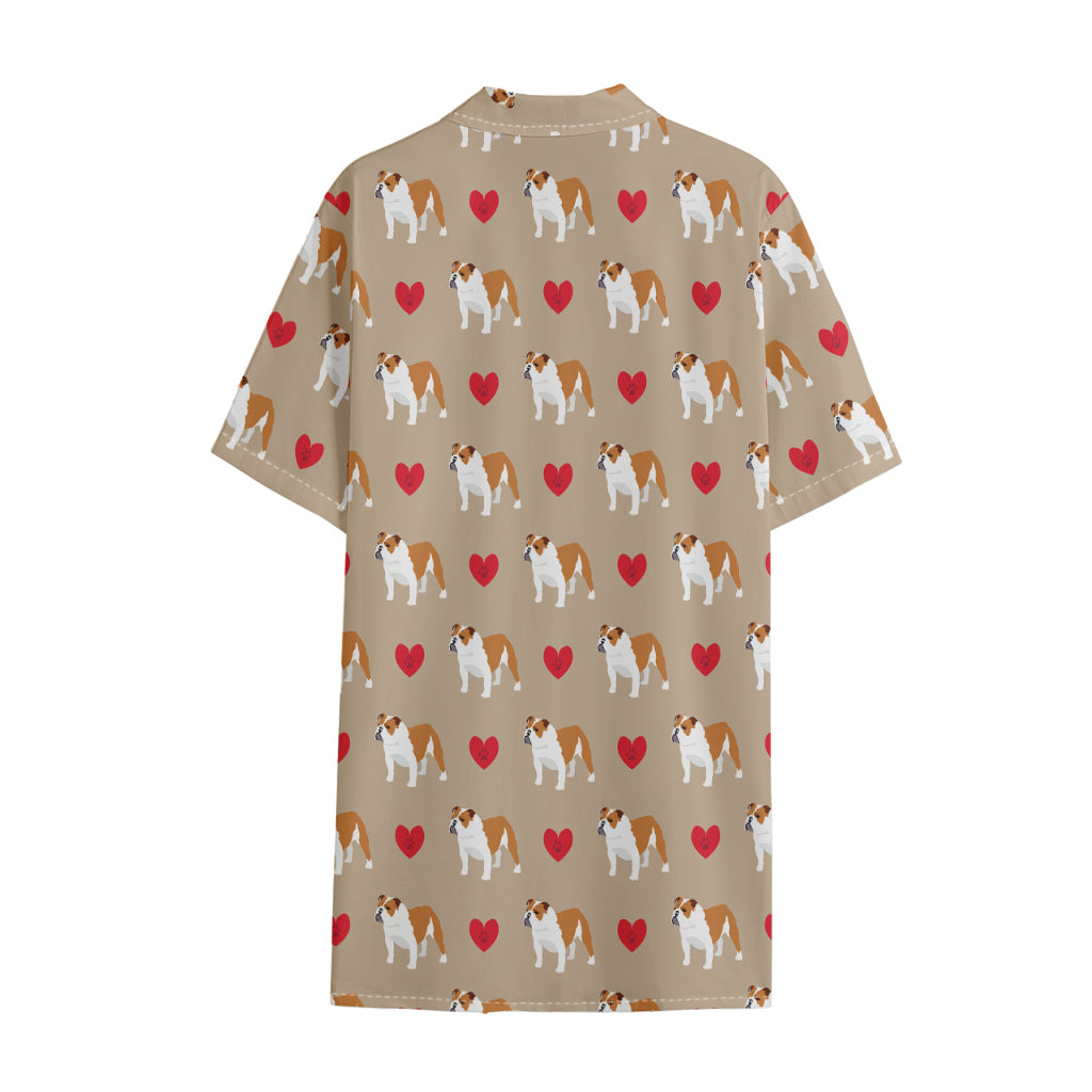 Love English Bulldog Pattern Print Cotton Hawaiian Shirt
