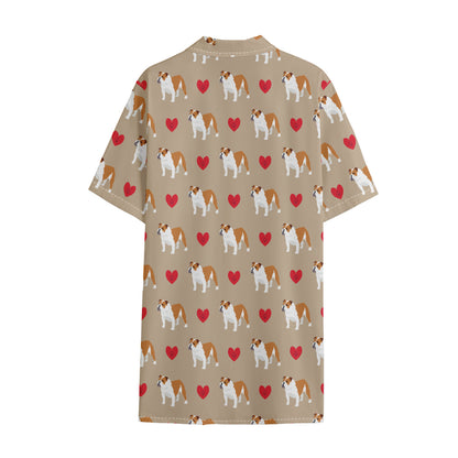 Love English Bulldog Pattern Print Cotton Hawaiian Shirt