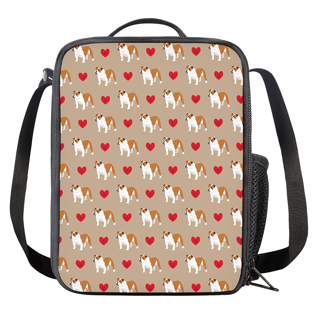 Love English Bulldog Pattern Print Crossbody Lunch Bag