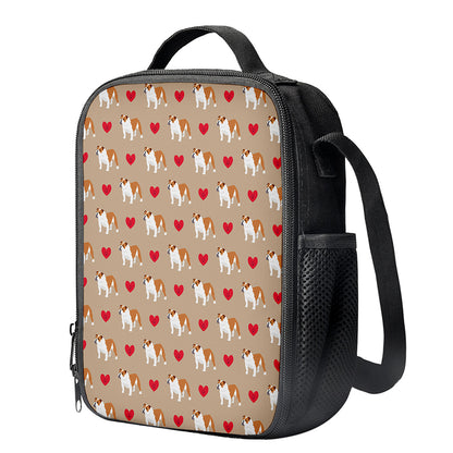Love English Bulldog Pattern Print Crossbody Lunch Bag