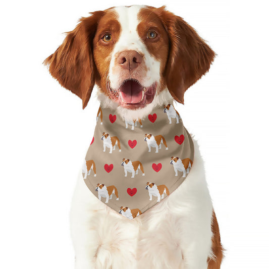 Love English Bulldog Pattern Print Dog Bandana