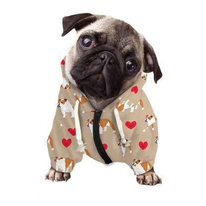 Love English Bulldog Pattern Print Dog Zip Up Hoodie