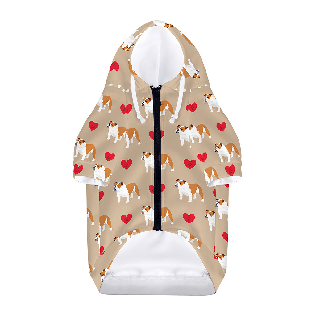 Love English Bulldog Pattern Print Dog Zip Up Hoodie