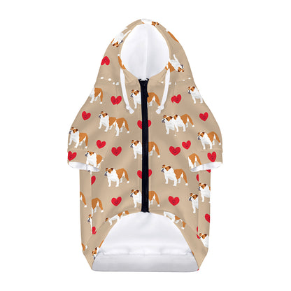 Love English Bulldog Pattern Print Dog Zip Up Hoodie