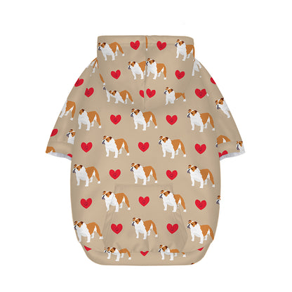 Love English Bulldog Pattern Print Dog Zip Up Hoodie