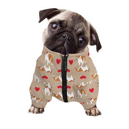 Love English Bulldog Pattern Print Dog Zip Up Jacket