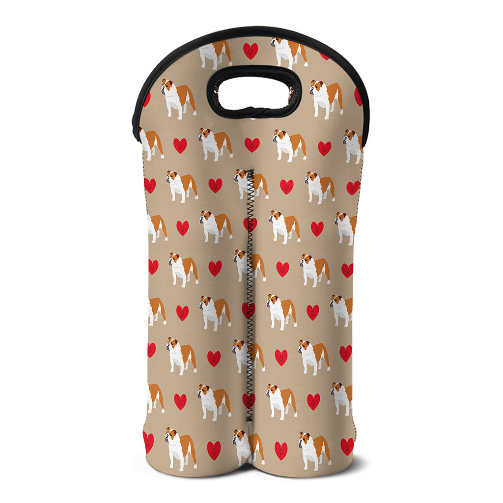 Love English Bulldog Pattern Print Double Neoprene Wine Tote