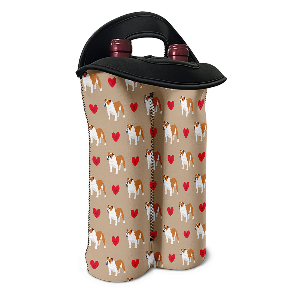 Love English Bulldog Pattern Print Double Neoprene Wine Tote