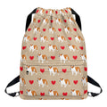 Love English Bulldog Pattern Print Drawstring Backpack