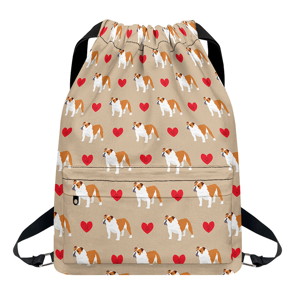 Love English Bulldog Pattern Print Drawstring Backpack