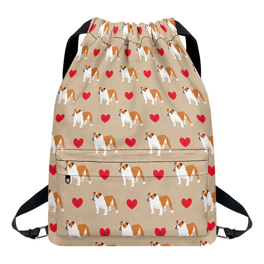 Love English Bulldog Pattern Print Drawstring Backpack