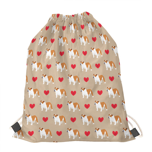 Love English Bulldog Pattern Print Drawstring Bag