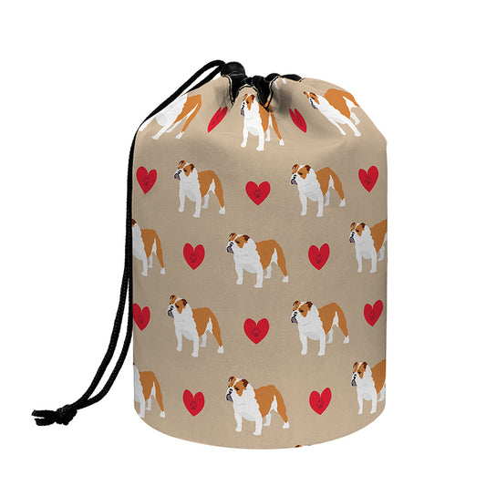 Love English Bulldog Pattern Print Drawstring Makeup Bag