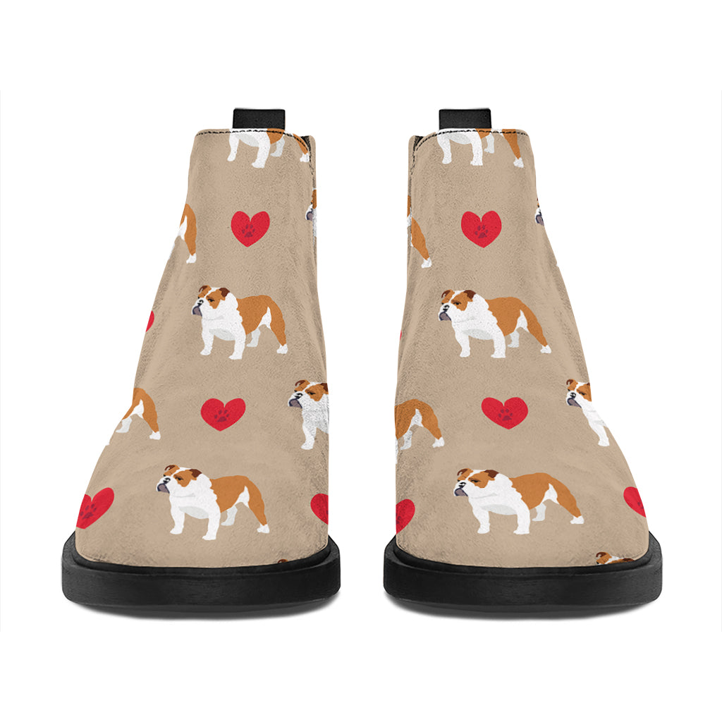 Love English Bulldog Pattern Print Flat Ankle Boots