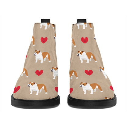 Love English Bulldog Pattern Print Flat Ankle Boots