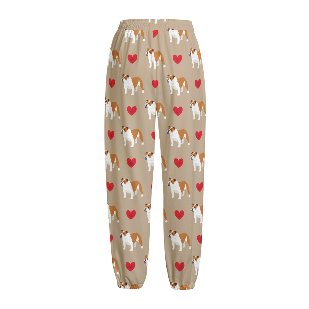 Love English Bulldog Pattern Print Fleece Lined Knit Pants