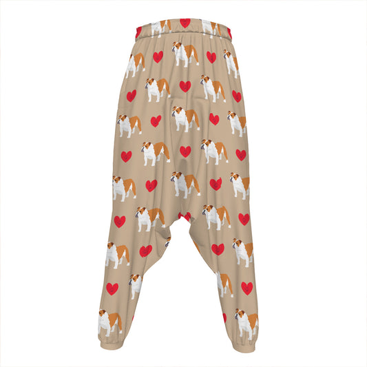 Love English Bulldog Pattern Print Hammer Pants