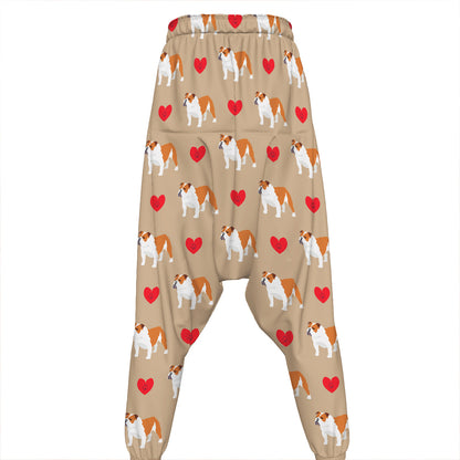 Love English Bulldog Pattern Print Hammer Pants