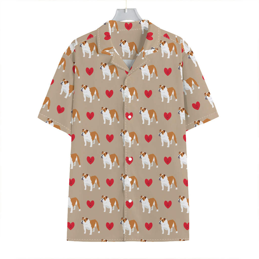 Love English Bulldog Pattern Print Hawaiian Shirt