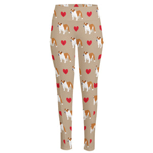 Love English Bulldog Pattern Print High-Waisted Pocket Leggings