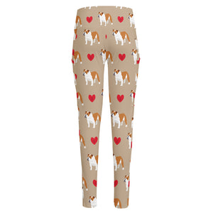 Love English Bulldog Pattern Print High-Waisted Pocket Leggings