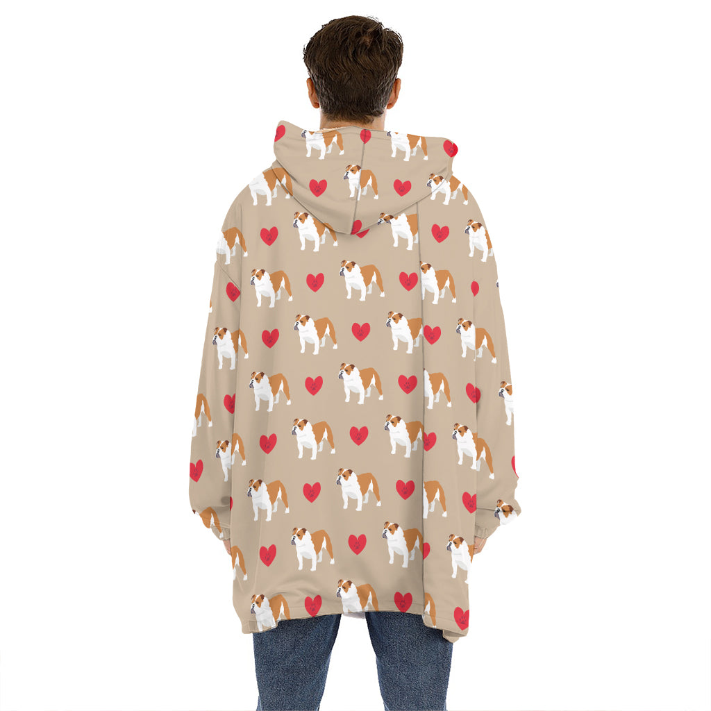 Love English Bulldog Pattern Print Hoodie Blanket