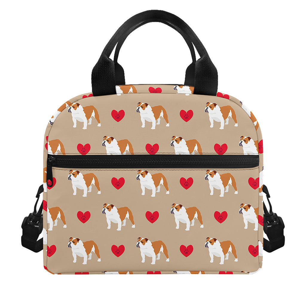 Love English Bulldog Pattern Print Insulated Lunch Bag