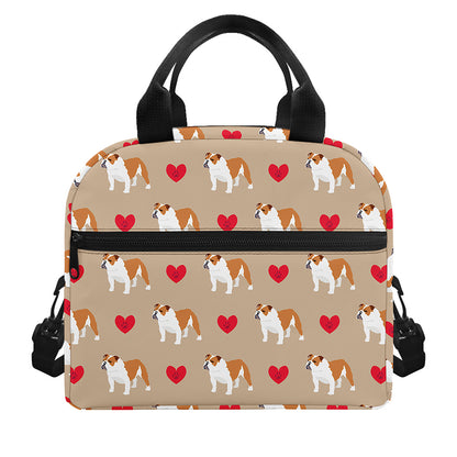 Love English Bulldog Pattern Print Insulated Lunch Bag
