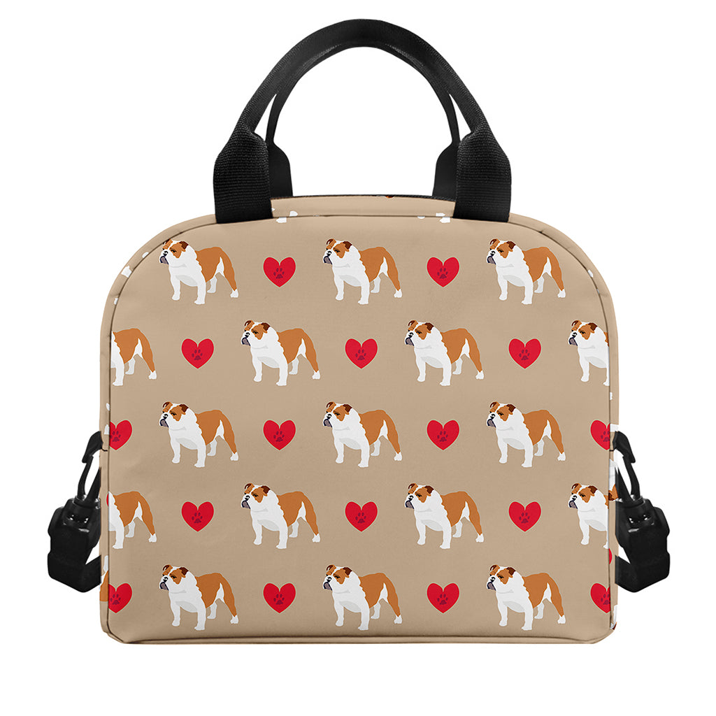 Love English Bulldog Pattern Print Insulated Lunch Bag