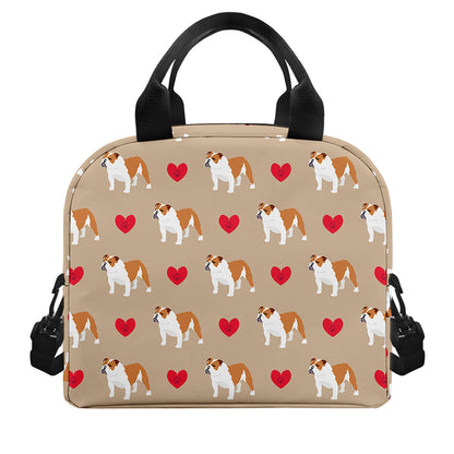 Love English Bulldog Pattern Print Insulated Lunch Bag