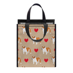 Love English Bulldog Pattern Print Insulated Lunch Tote