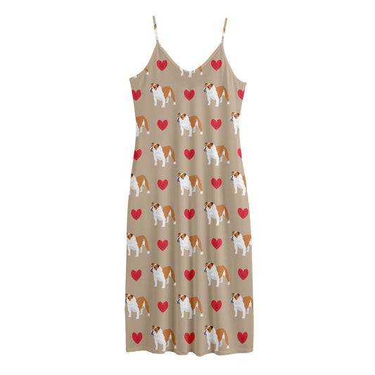 Love English Bulldog Pattern Print Jersey Midi Cami Dress