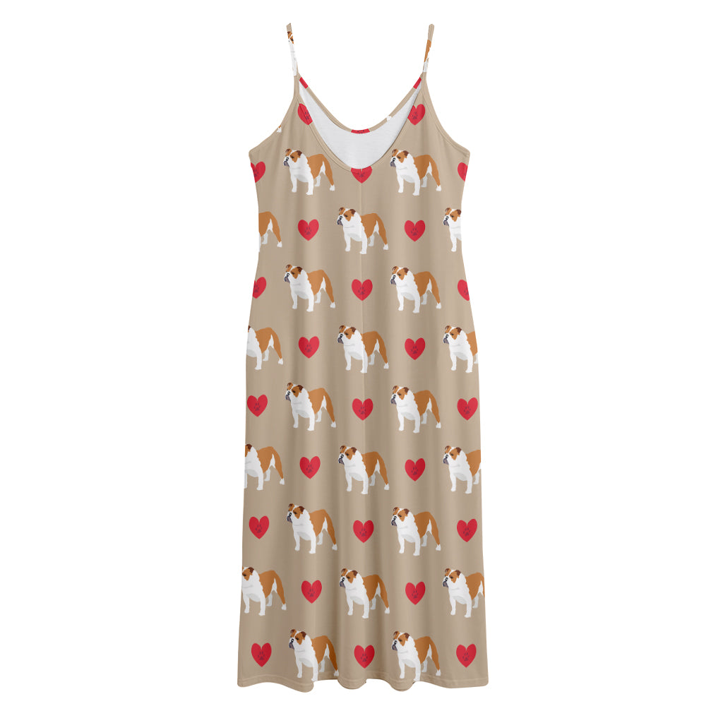 Love English Bulldog Pattern Print Jersey Midi Cami Dress