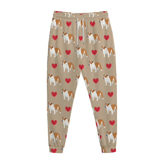 Love English Bulldog Pattern Print Jogger Pants
