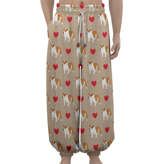 Love English Bulldog Pattern Print Lantern Pants
